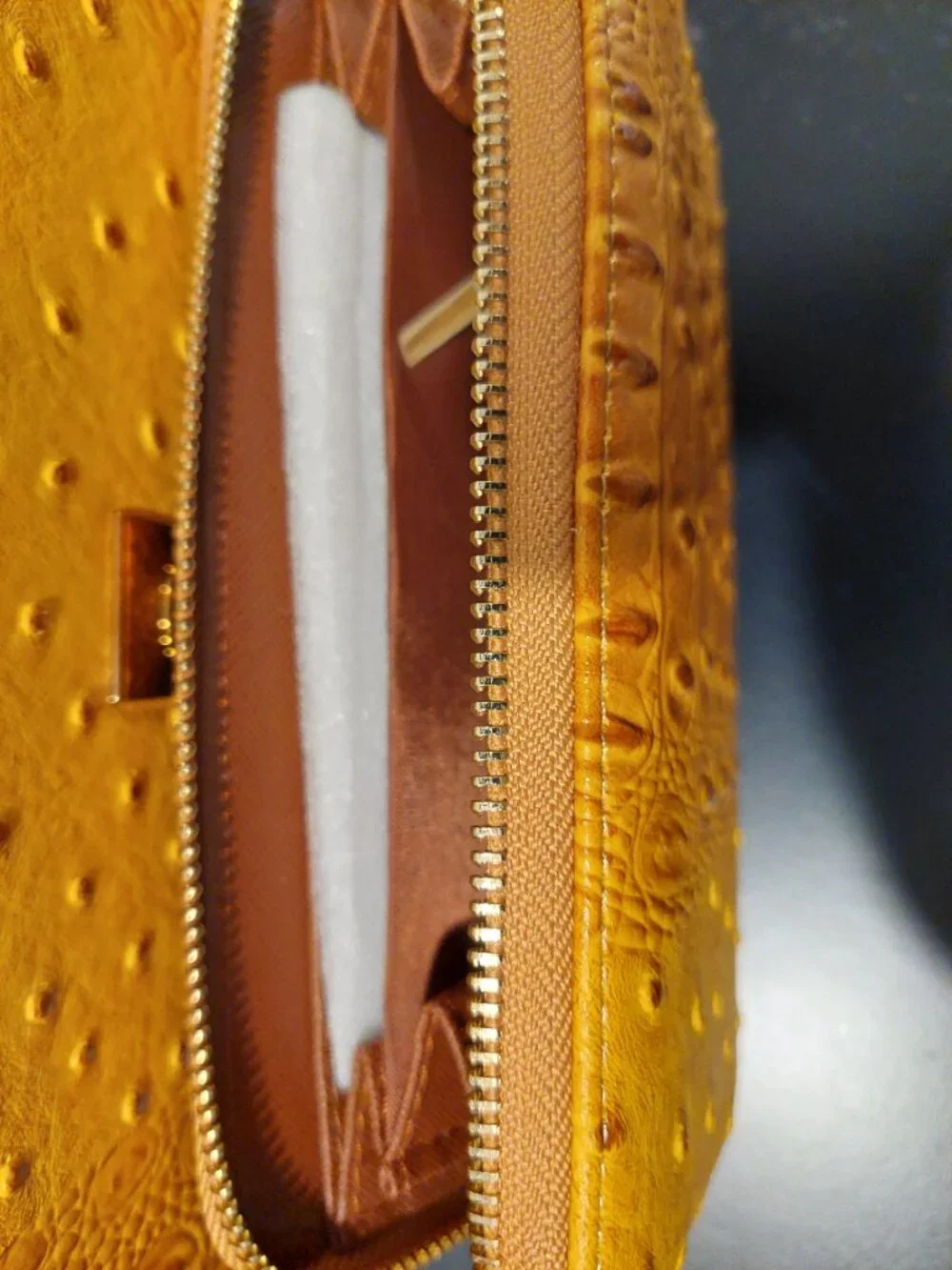 Ostrich print handbag and wallet